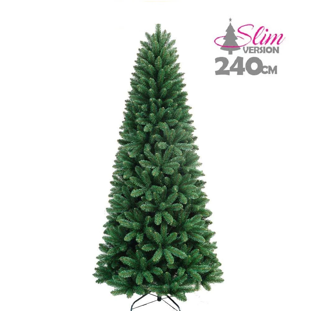 Albero di Natale Slim Pino Verde 240cm Artificiale 1125 Rami Pvc Ignifugo Salvaspazio - immagine 5