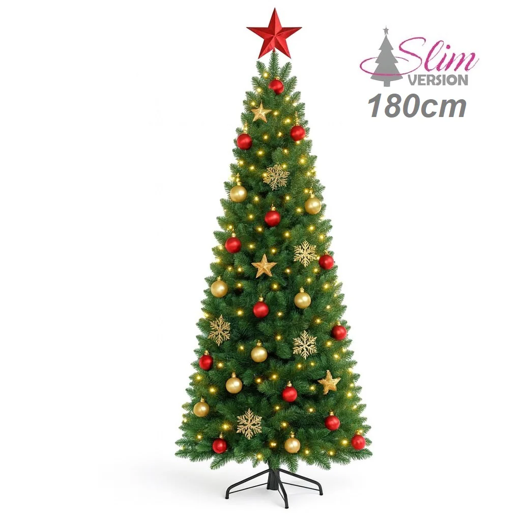 Albero di Natale Slim Pino Verde 180cm Artificiale 625 Rami Pvc Ignifugo Salvaspazio - immagine 2