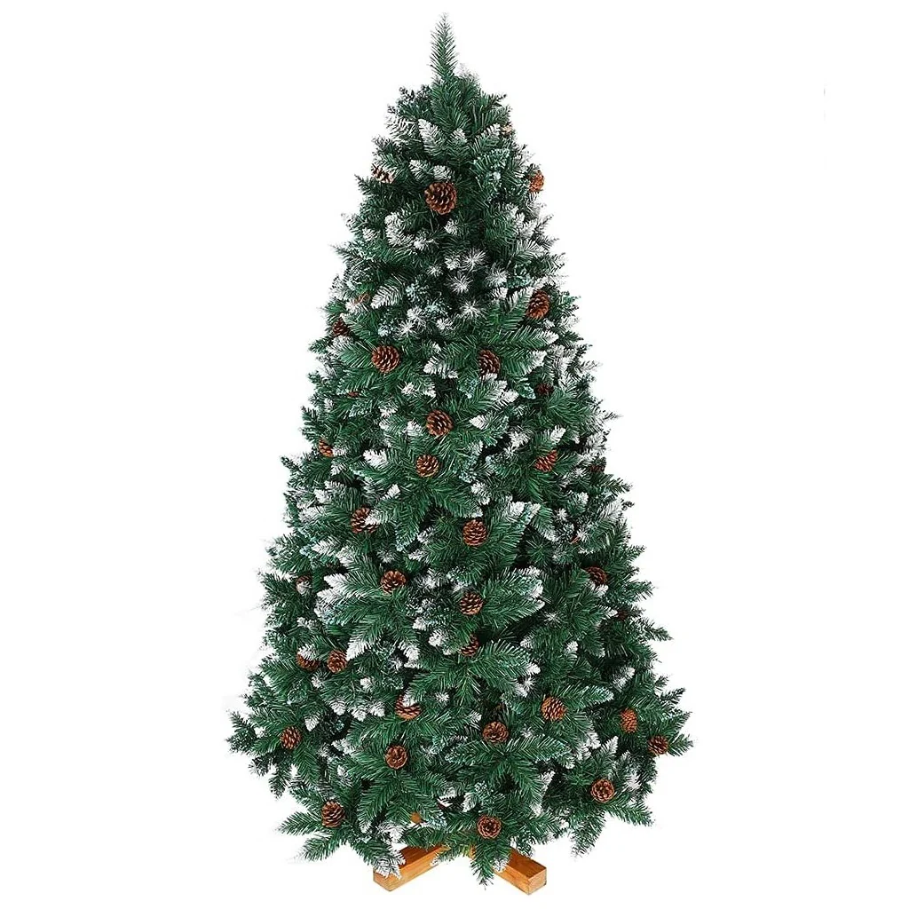 Albero di Natale Innevato 250cm Folto con Pigne 1600 Rami Base Legno Massello - immagine 2
