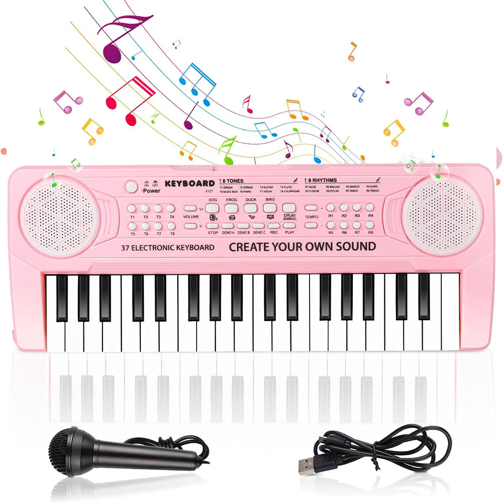 Tastiera Giocattolo Musicale Bambini 37 Tasti con Microfono Piano Keyboard Elettronico Educativo - immagine 4