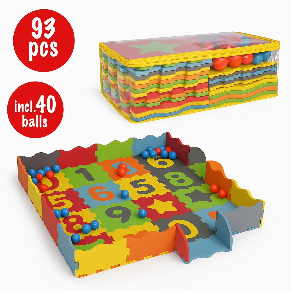 Tappeto Puzzle 3 in 1 in Gommapiuma per Bambini con 40 Palline e Custodia - immagine 2