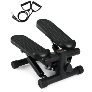 Stepper Allenamento Cardio Fitness Palestra con Manubri Elastici e Display Digitale Nero