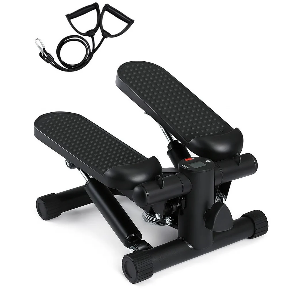 Stepper Allenamento Cardio Fitness Palestra con Manubri Elastici e Display Digitale Nero - immagine 2