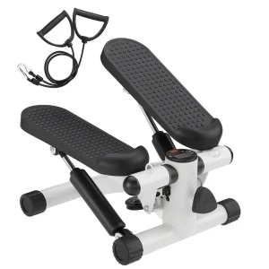 Stepper Allenamento Cardio Fitness Palestra con Manubri Elastici e Display Digitale Bianco