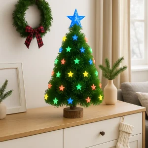 Albero di Natale 60 cm con Stelle Led Multicolore Base Tronco Natalizio Interno