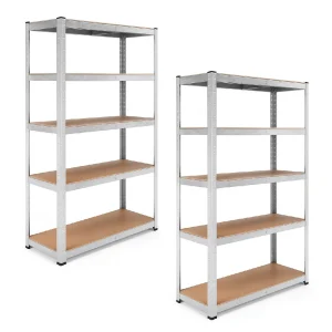 Kit 2 Scaffali Metallo Zincato 5 Ripiani Legno MDF 90x40 H180cm Garage Casa