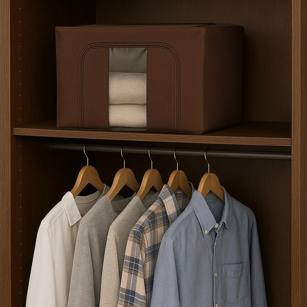 3 Scatole Pieghevoli per Armadio 50x40x32 con Struttura in Metallo e Tnt Resistente - immagine 8