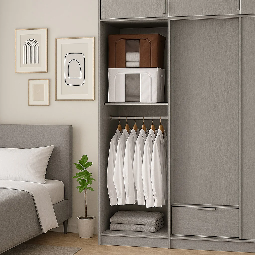 3 Scatole Pieghevoli per Armadio 50x40x32 con Struttura in Metallo e Tnt Resistente - immagine 3