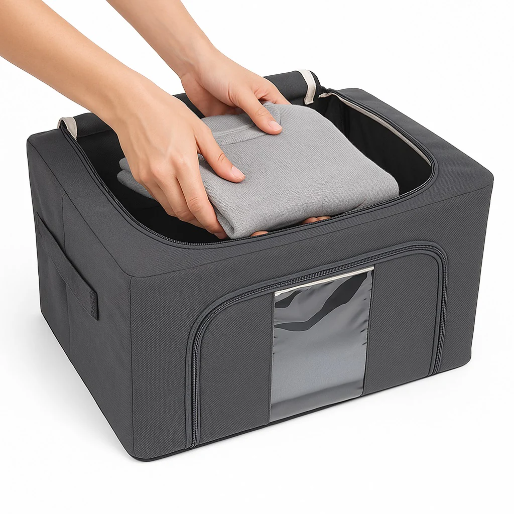 3 Scatole Pieghevoli per Armadio 50x40x32 con Struttura in Metallo e Tnt Resistente - immagine 9