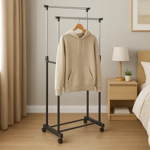 Stand Appendiabiti Doppio con Ruote Regolabile in Altezza Stender 80x40 fino 160cm