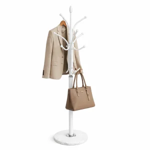 Appendiabiti in Metallo con Base in Pietra Bianco 176 cm Moderno con 13 Ganci