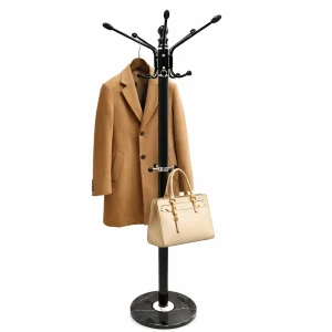 Appendiabiti in Metallo con Base in Pietra Nero 174 cm Moderno con 16 Ganci