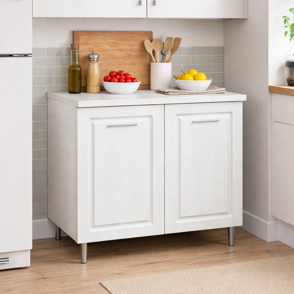 Mobile Cucina Base 2 Ante Componibile in Legno Bianco Frass. Classico 80x50 H85cm - immagine 6