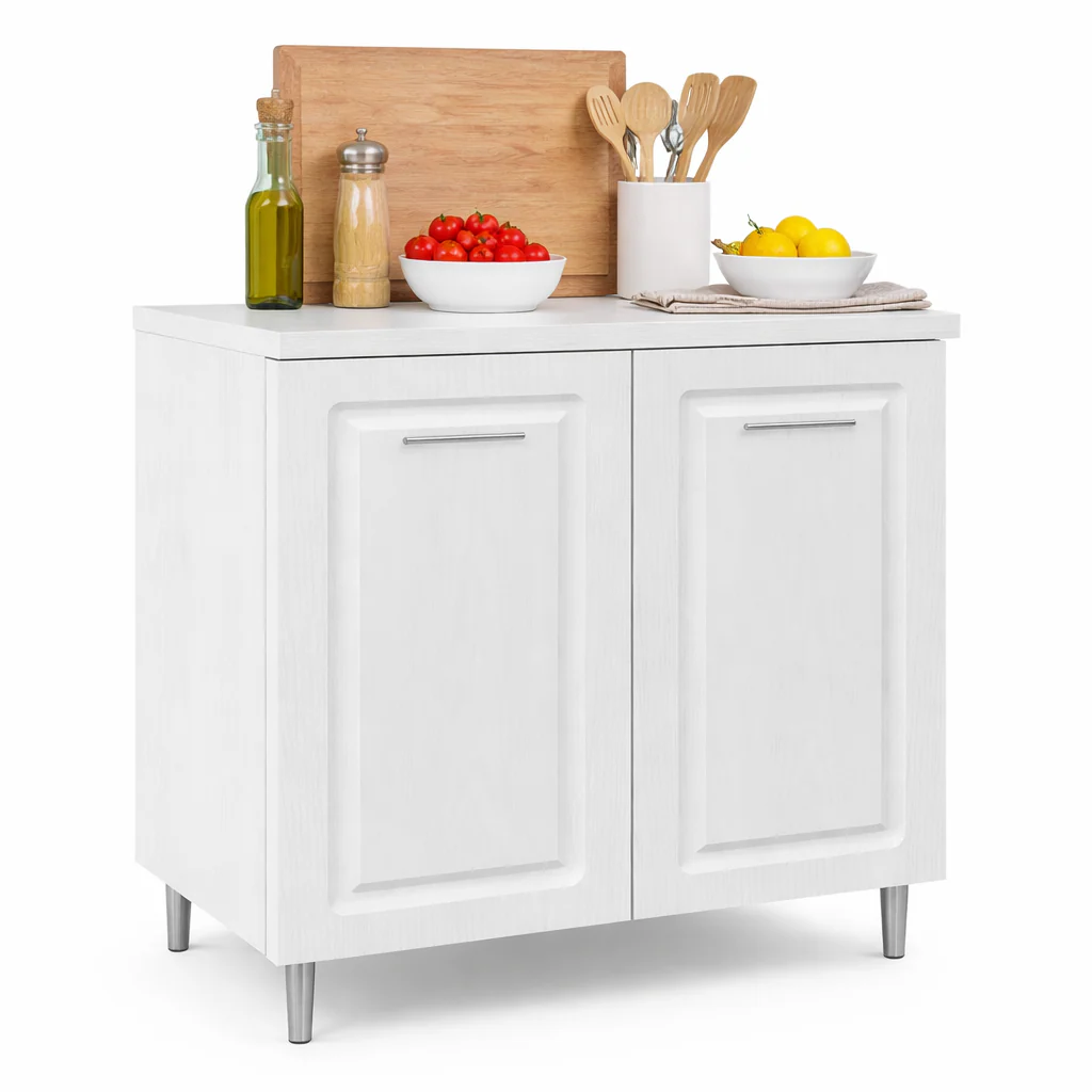 Mobile Cucina Base 2 Ante Componibile in Legno Bianco Frass. Classico 80x50 H85cm - immagine 2