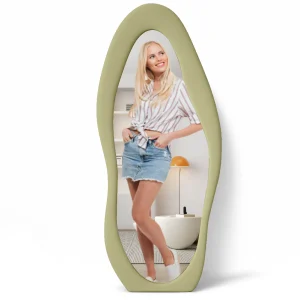 Specchio Grande Ondulato 60x160 cm da Parete con Cornice in Velluto Moderno Verde