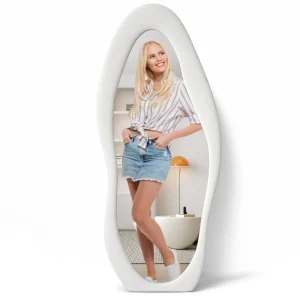 Specchio Grande Ondulato 60x160 cm da Parete con Cornice in Velluto Moderno Bianco