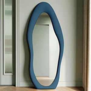 Specchio Grande Ondulato 60x160 cm da Parete con Cornice in Velluto Moderno Blu