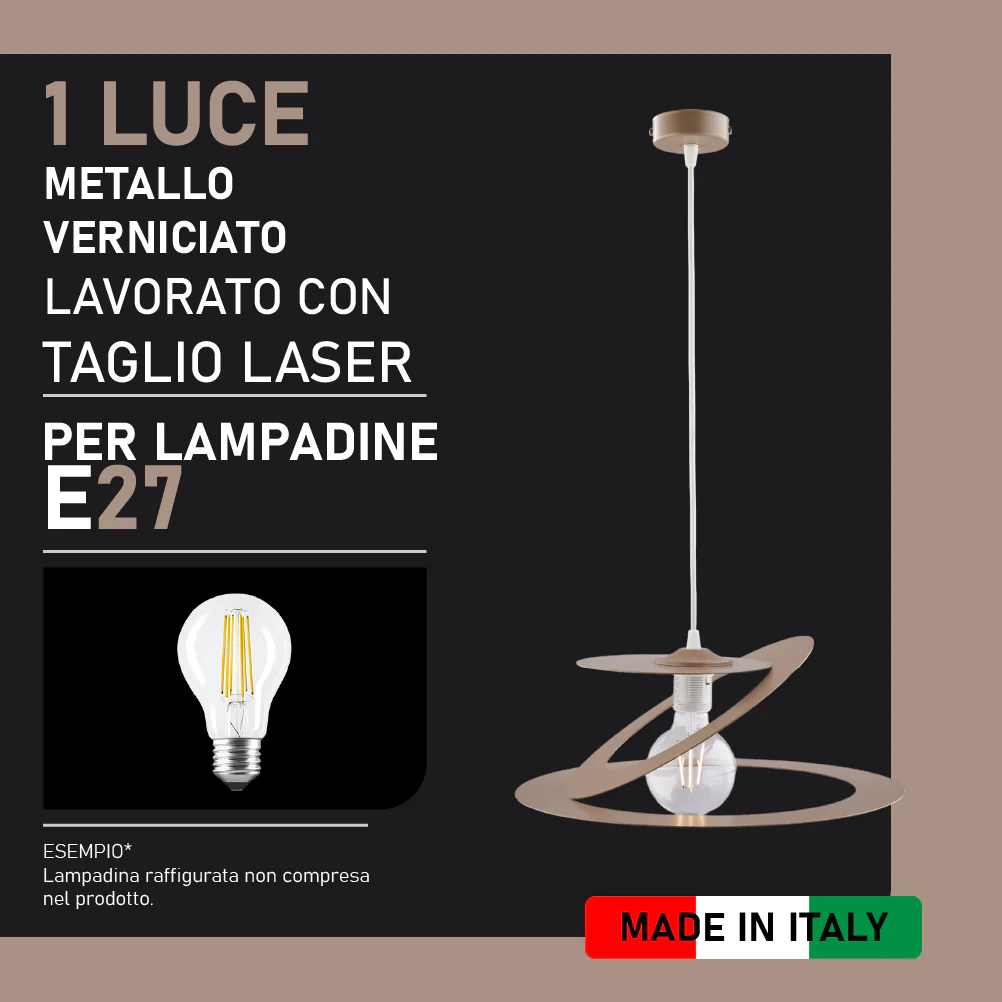 Lampadario Sospensione Metallo Taglio Laser 40 cm 1 luce E27 Marrone - immagine 5