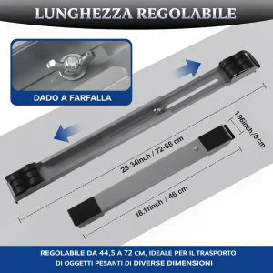 Kit 2 Barre per Base Lavatrice con Ruote, Freno, Regolabili 45 a 70 cm Acciaio Smaltato
