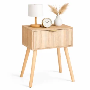 Tavolino Comodino Moderno in Legno 1 Cassetto 36x24 H52 cm Colore Naturale
