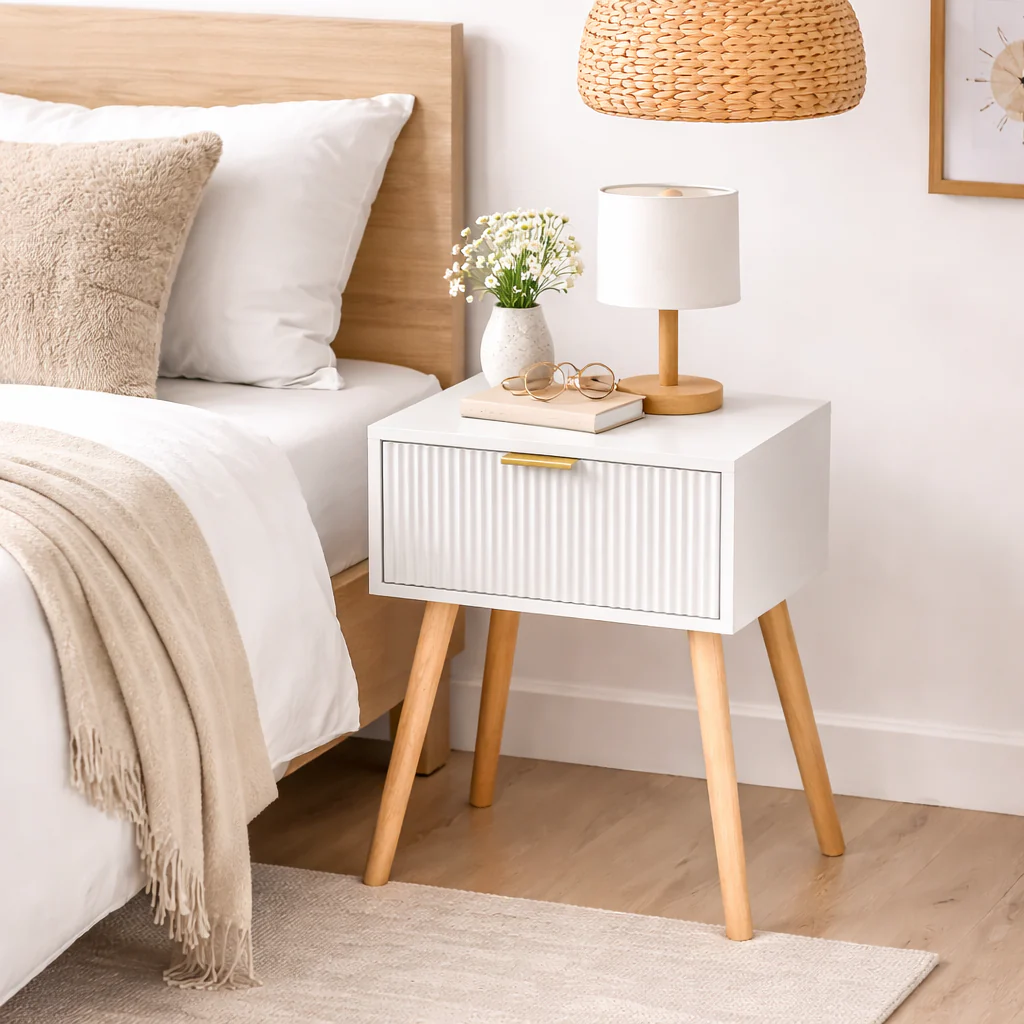 Tavolino Comodino Moderno in Legno 1 Cassetto 36x24 H52 cm Colore Bianco - immagine 6