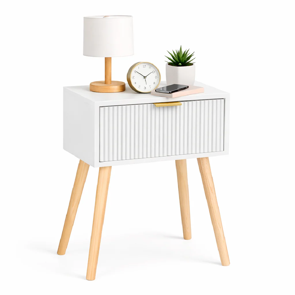 Tavolino Comodino Moderno in Legno 1 Cassetto 36x24 H52 cm Colore Bianco