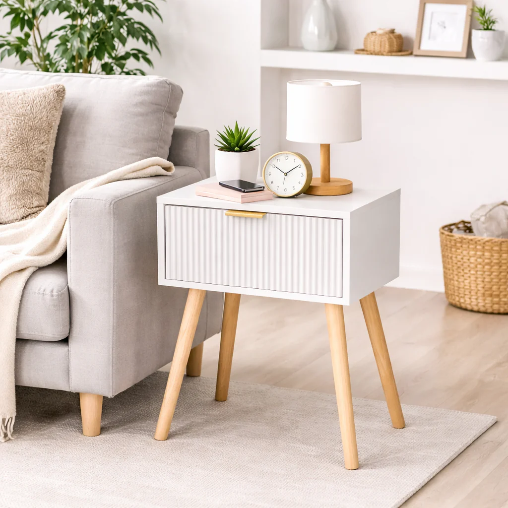 Tavolino Comodino Moderno in Legno 1 Cassetto 36x24 H52 cm Colore Bianco - immagine 3