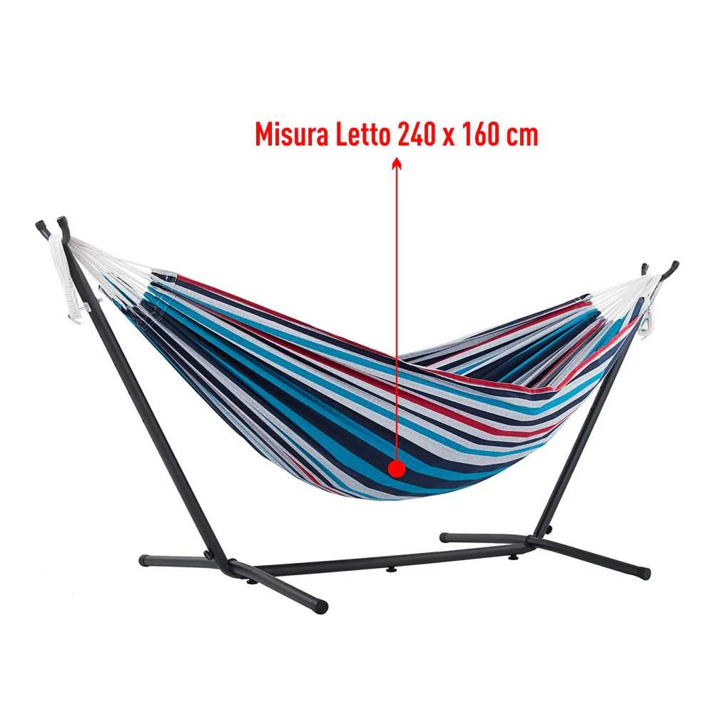 Amaca Brasiliana da Giardino con Supporto Metallo Giardino Campeggio Blu - immagine 5