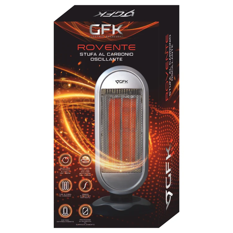 Stufa Elettrica al Carbonio 2 Livelli di Potenza H 61 cm Oscillante 900Watt - immagine 4