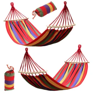 Amaca da Giardino Campeggio 2pz in Tessuto Asta in Legno e Borsa da viaggio Rosso