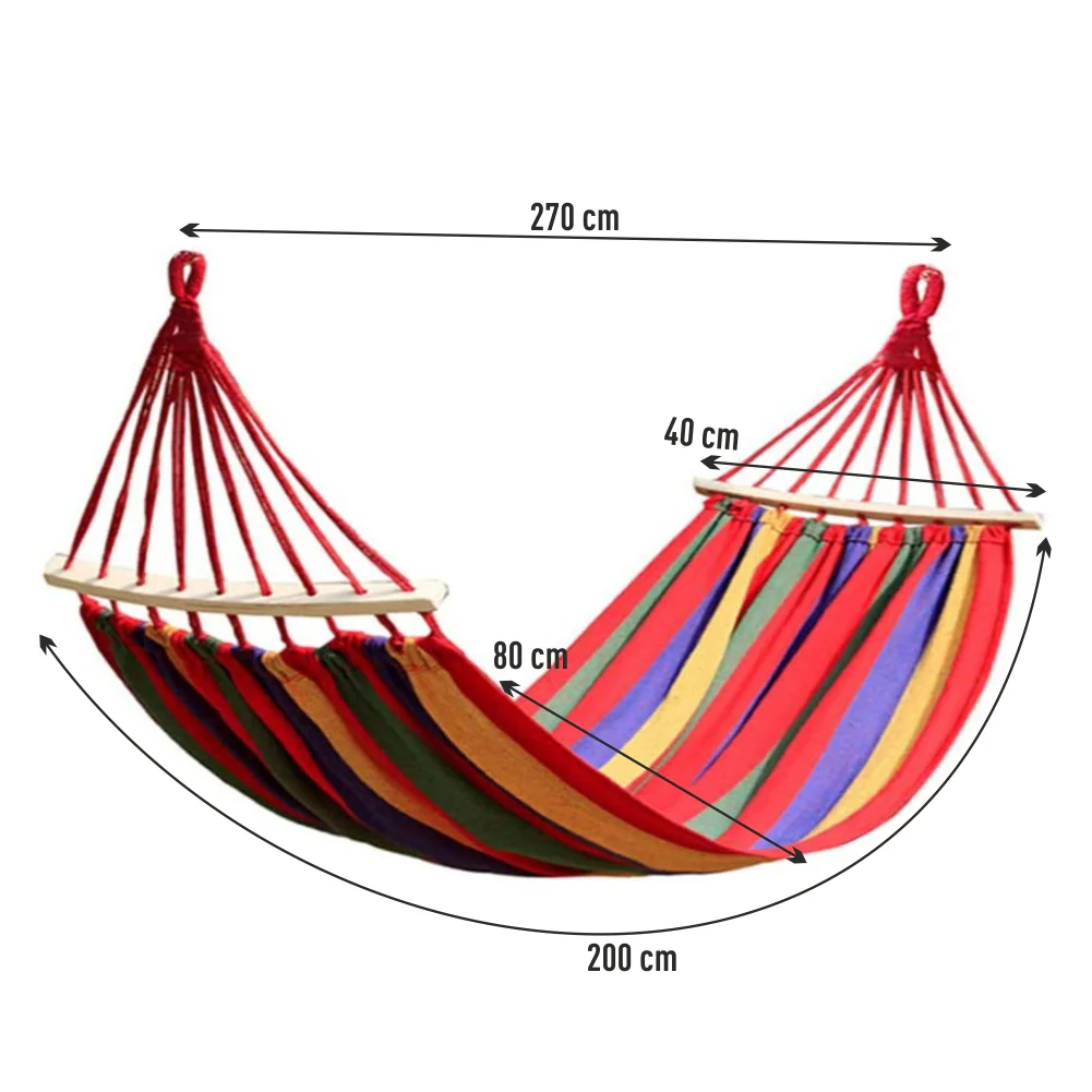 Amaca da Giardino Campeggio 2pz in Tessuto Asta in Legno e Borsa da viaggio Rosso - immagine 3