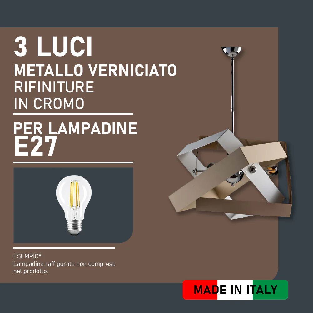 Lampadario Sospensione Metallo Verniciato Molly 3 Luci E27 Bianco/Tortora - immagine 3
