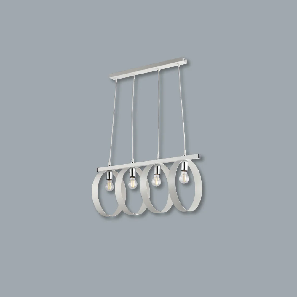 Lampadario Sospensione Metallo verniciato Barbara 4 Luci E27 Bianco/Cromo - immagine 3