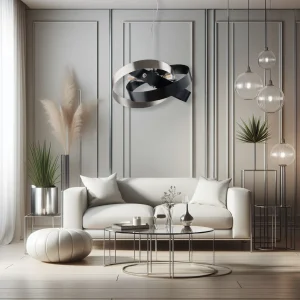 Lampadario Sospensione Metallo Verniciato Elvis 3 Luci E27 Nero/Cromo Moderno