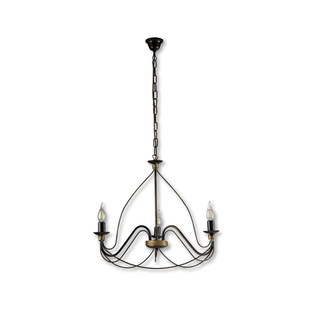 Lampadario Sospensione Metallo Verniciato Assia 3 luci E14 Marrone Oro Classico - immagine 3