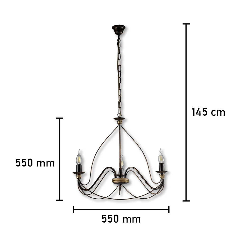 Lampadario Sospensione Metallo Verniciato Assia 3 luci E14 Marrone Oro Classico - immagine 6