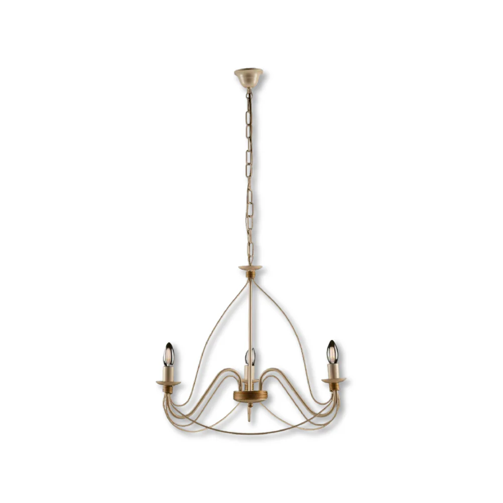Lampadario Sospensione Metallo Verniciato Assia 3 luci E14 Avorio Oro Classico - immagine 3