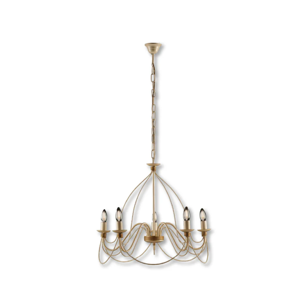 Lampadario Sospensione Metallo Verniciato Assia 5 luci E14 Avorio Oro Classico - immagine 6