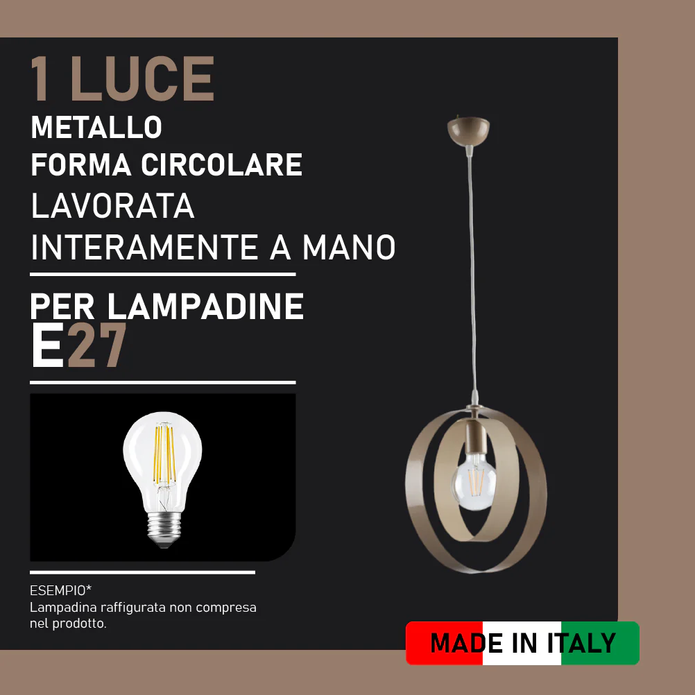 Lampadario Sospensione 1luce Metallo Verniciato Lavorato a Mano Avorio e Tortora - immagine 3