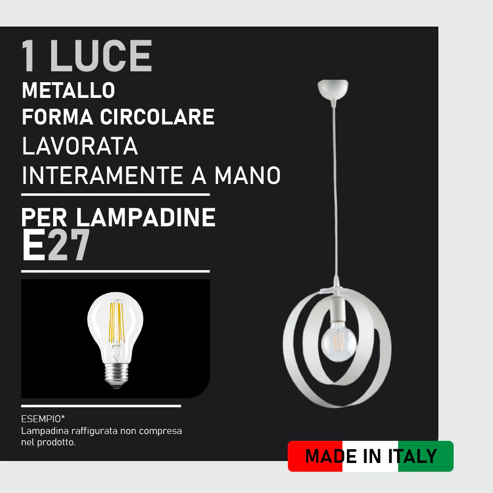 Lampadario Sospensione 1luce Metallo Verniciato Lavorato a Mano Bianco - immagine 4