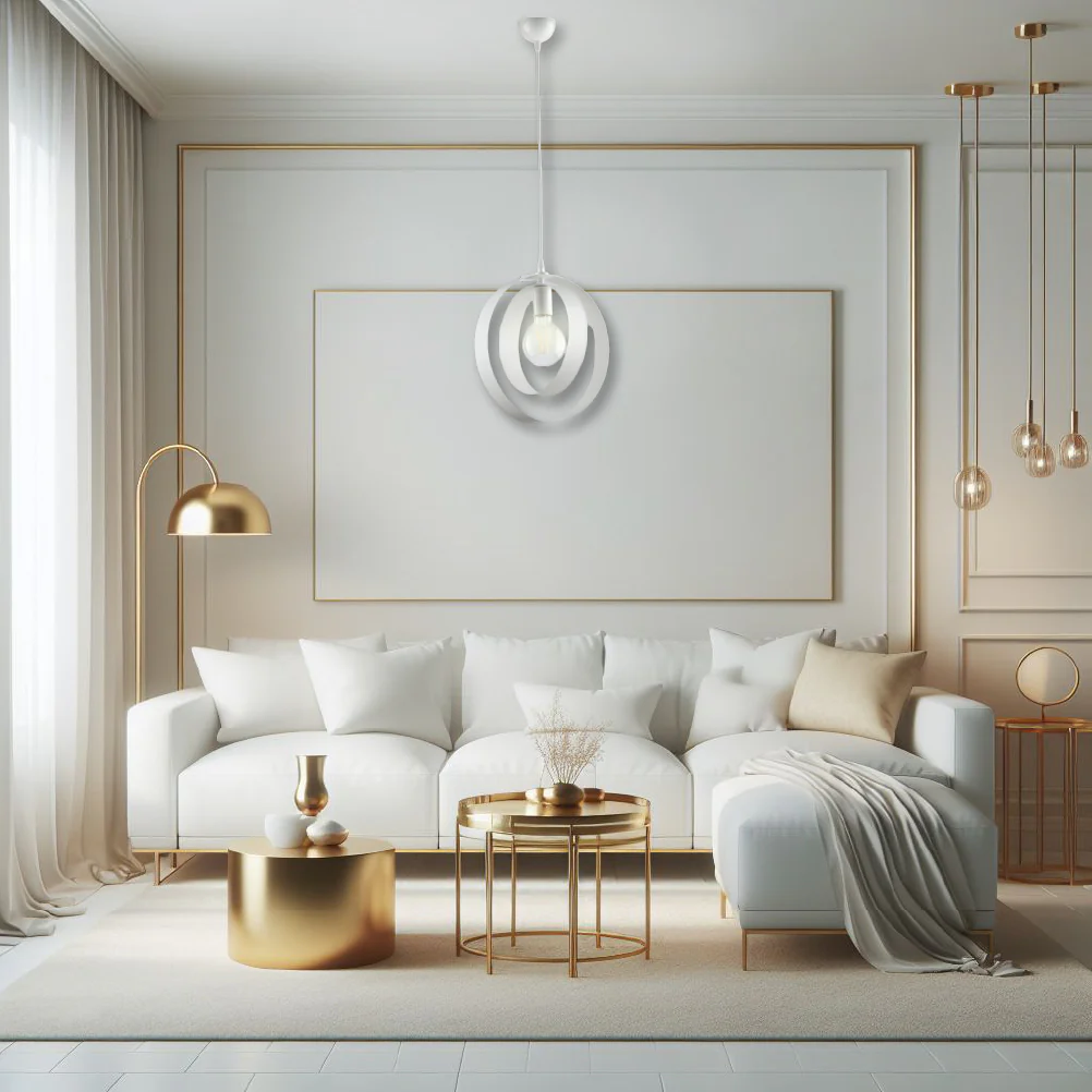 Lampadario Sospensione 1luce Metallo Verniciato Lavorato a Mano Bianco - immagine 3