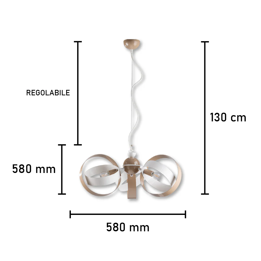 Lampadario Sospensione Metallo Verniciato Forma Astratta 3 luci E14 Valeria BiancoTortora - immagine 7