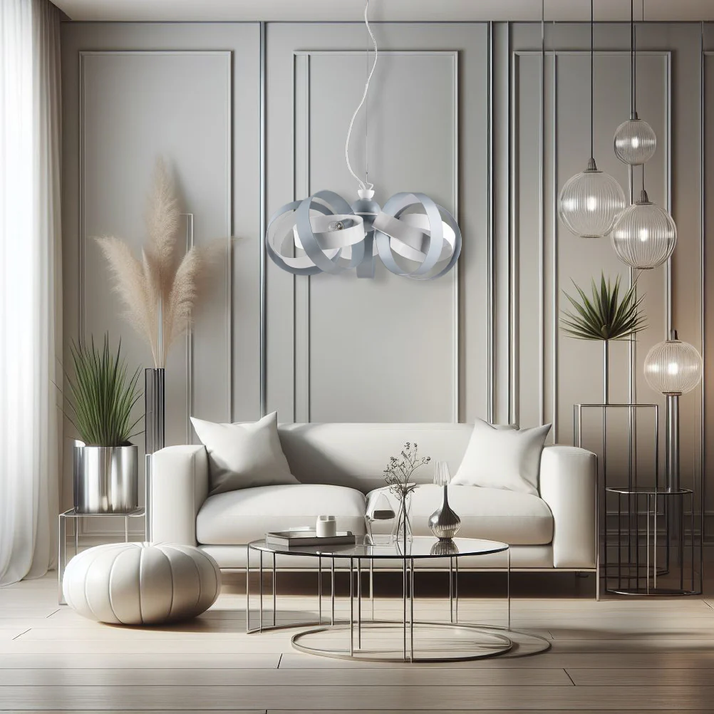 Lampadario Sospensione Metallo Verniciato Valeria 5 luci E14 Bianco/Grigio - immagine 4