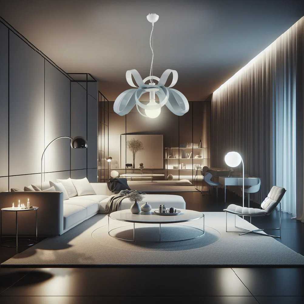 Lampadario Moderno 1 Luce Metallo Verniciato Curvato Bianco Grigio - immagine 6