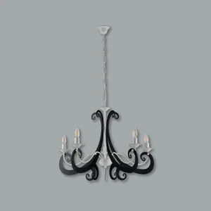 Lampadario Sospensione Metallo Verniciato Camilla  5Luci  E14 Bianco/Nero