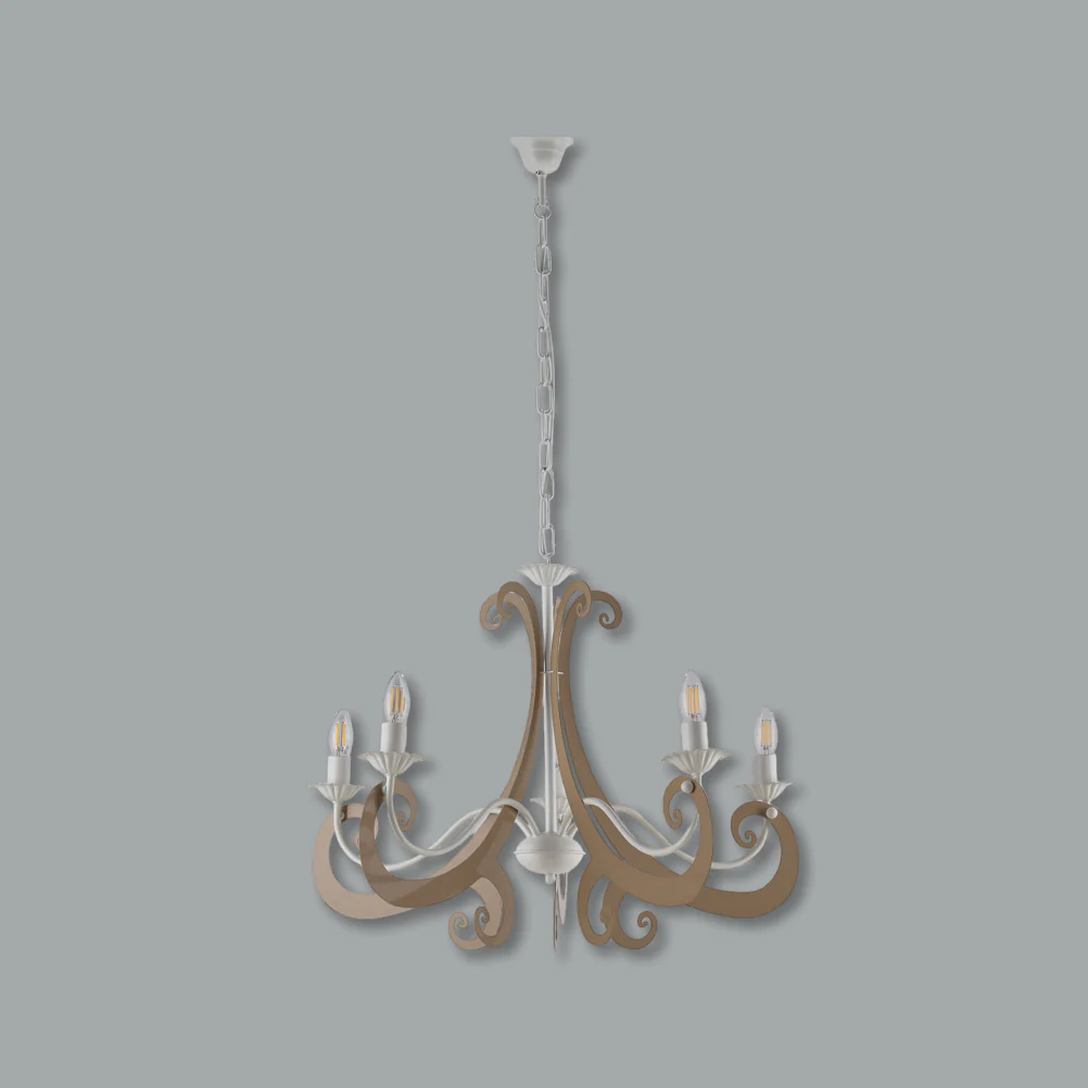 Lampadario Sospensione Metallo Verniciato Camilla 5 Luci E14 Bianco/Tortora - immagine 2