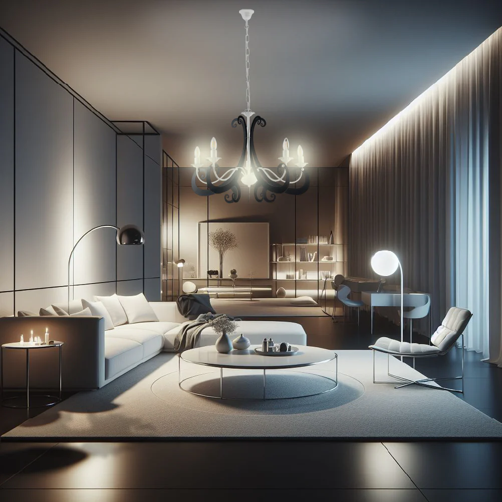 Lampadario Sospensione Metallo Verniciato Camilla 5Luci E14 Bianco/Nero - immagine 5