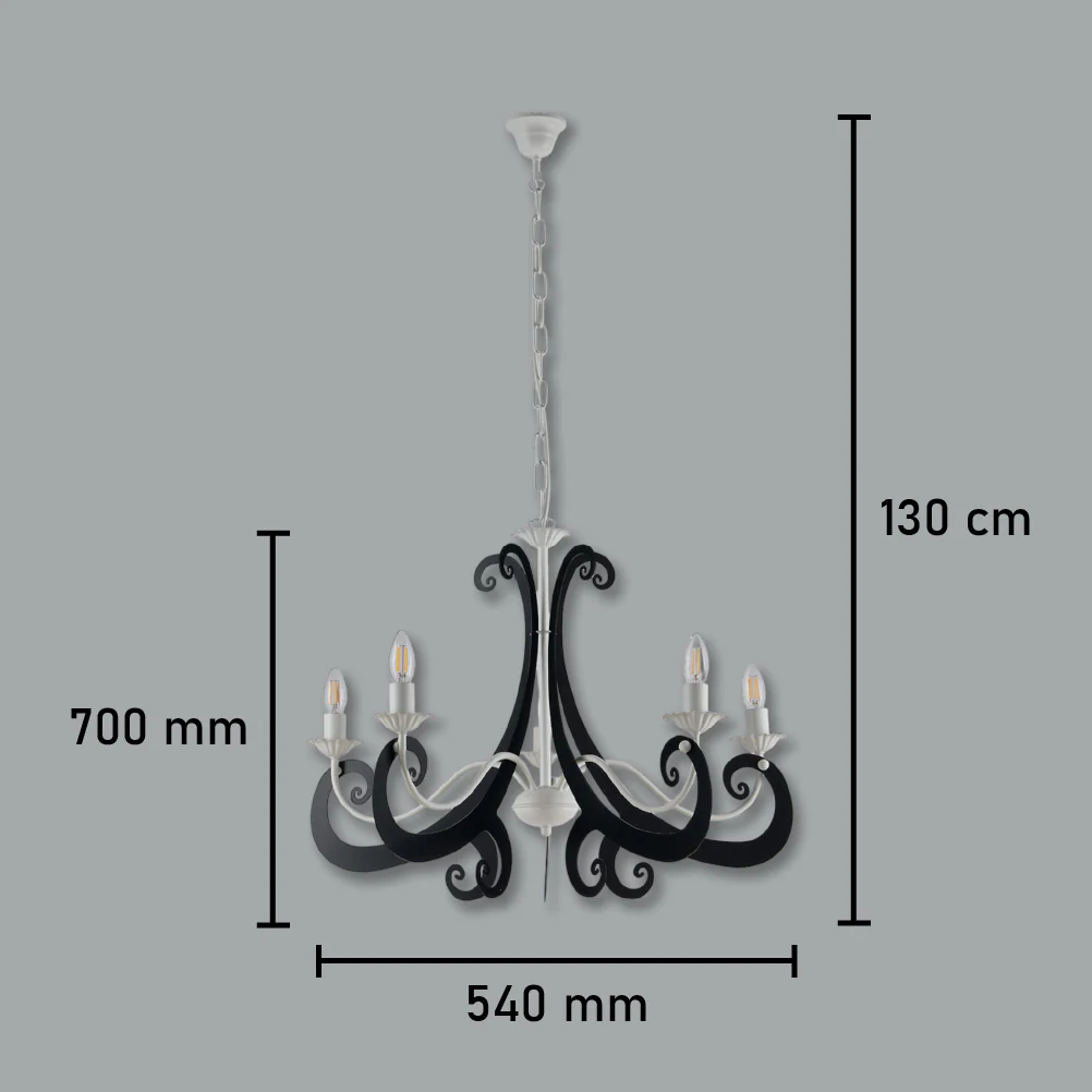 Lampadario Sospensione Metallo Verniciato Camilla 5Luci E14 Bianco/Nero - immagine 4