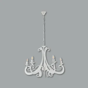 Lampadario Sospensione Metallo Verniciato Camilla 5 luci E14 Bianco