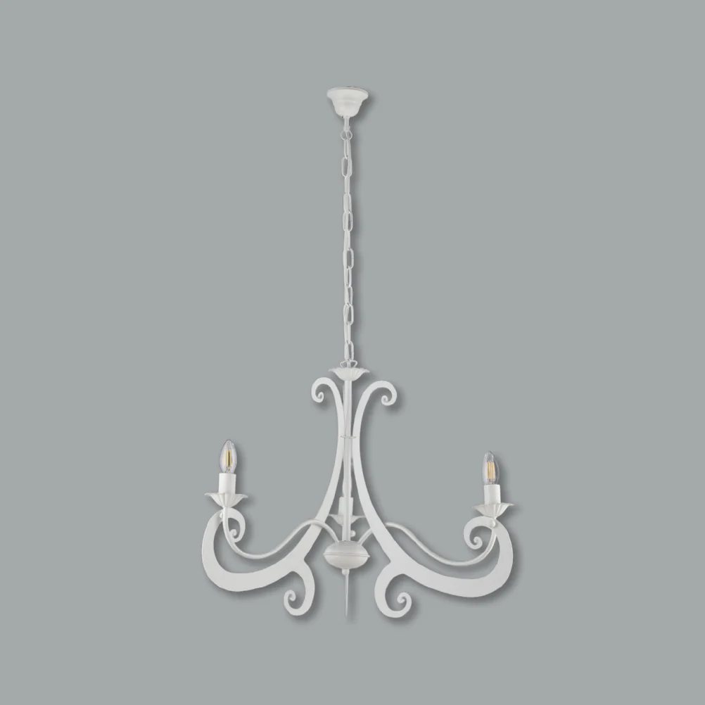 Lampadario Sospensione Metallo Verniciato Camilla 3 Luci E14 Bianco